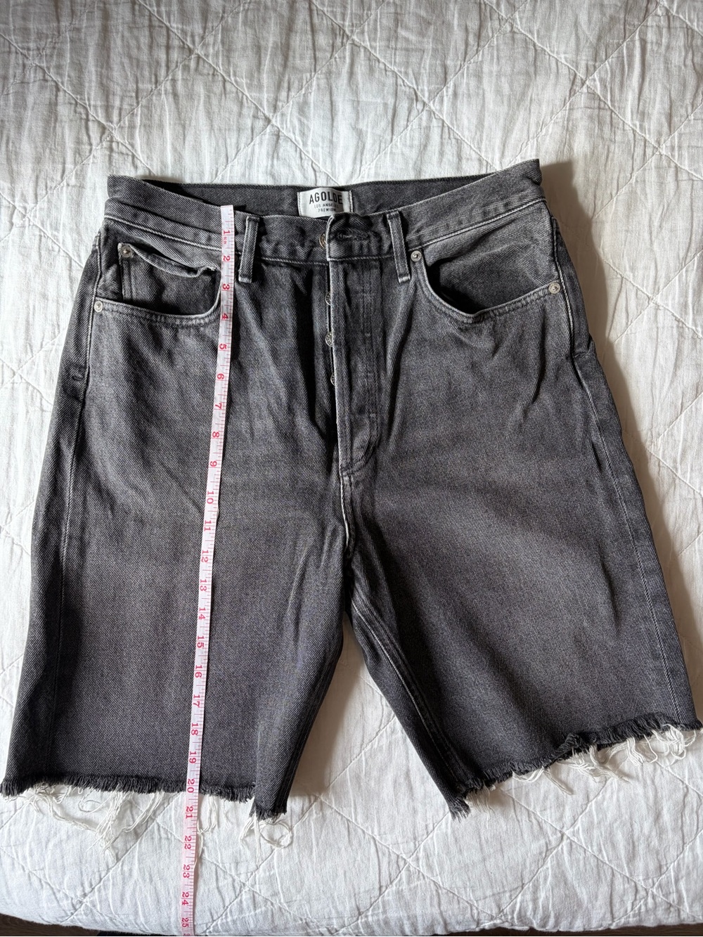 AGOLDE Long Washed Black Denim Shorts